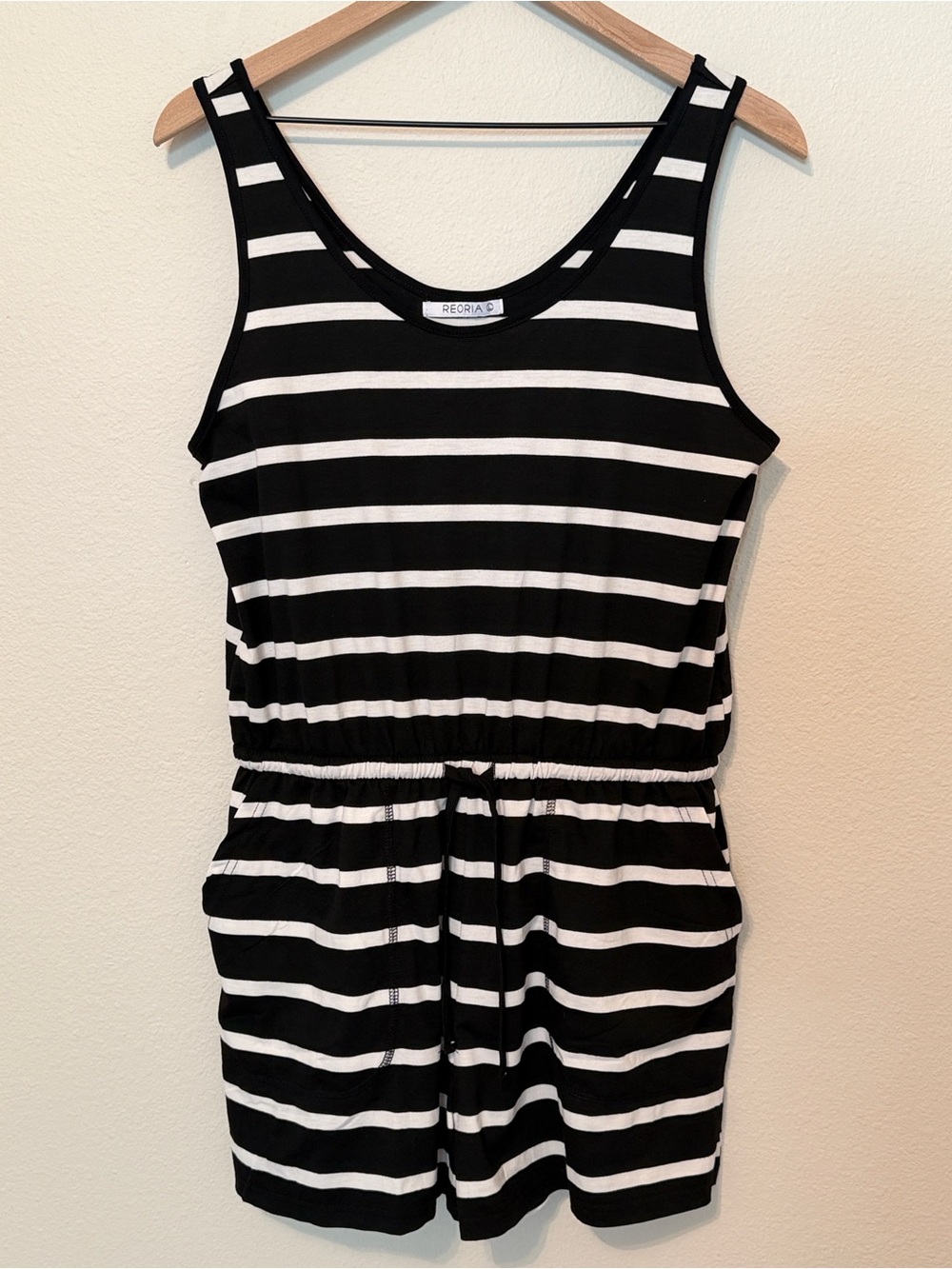 ReoRia Black & White Striped Womens Romper